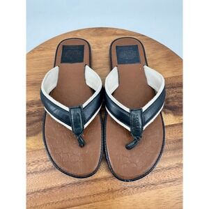 Coach Men's Leather Flip Flops Thong Sandals 10‎ Black Signature